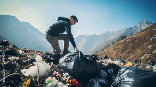 volunteer cleaning place from trash and plastic bottle