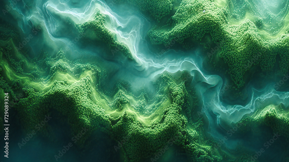 Textured nature background with a blue and green abstract pattern, highlighting waters surface and environmental elements in a vivid aquatic view Textured nature background with a blue and green abstract pattern, highlighting waters surface and environmental elements in a vivid aquatic view