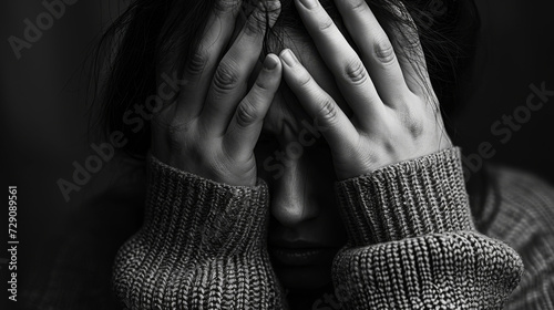 person covering their face with both hands