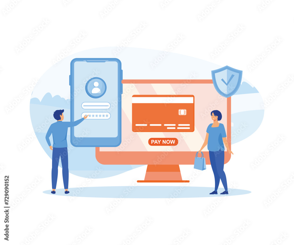 Online payment and wallet. Cashless pay. flat vector modern illustration Online payment and wallet. Cashless pay. flat vector modern illustration
