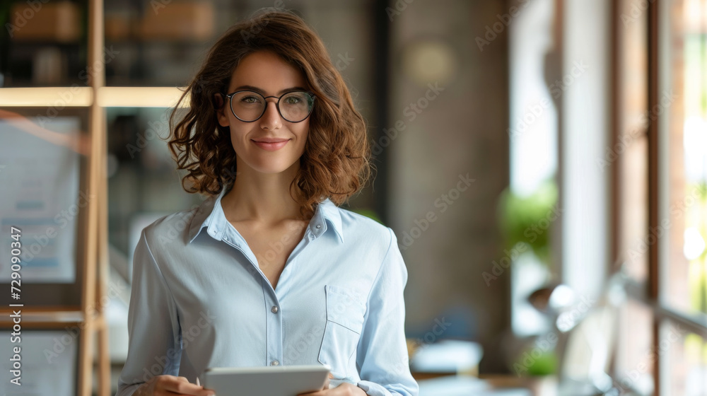 young woman is holding a tablet young woman is holding a tablet