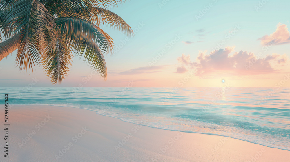 Minimalist Tropical Beach Sunrise in Soft Pastel Colors