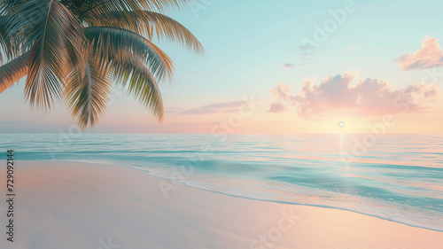 Minimalist Tropical Beach Sunrise in Soft Pastel Colors © praewpailyn
