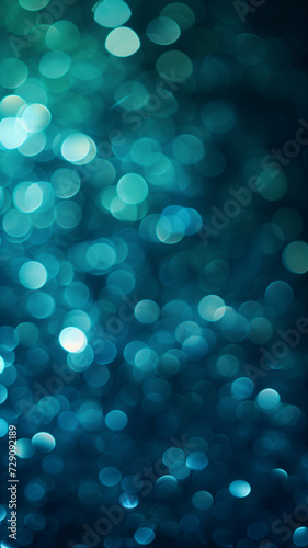 Bokeh Lights Background in Serene Blue and Green with Copy Space