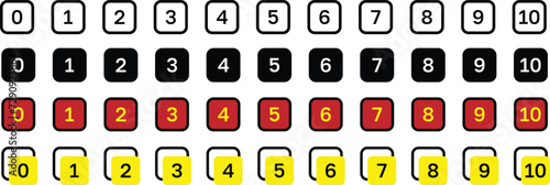 Simple Square round numbers icon set in line style. Set of 0-10 numbers in lined, black, colorful style. Vector illustration