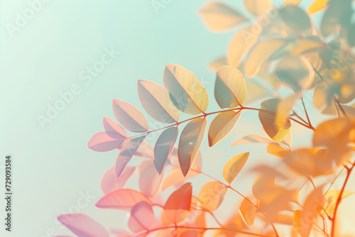 Delicate leaves with a soft gradient from pink to yellow, evoking a serene spring or summer atmosphere