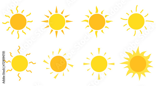 set of sun vector collection on a white background. children drawing doodle.