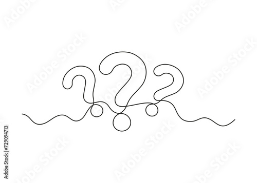 Question mark, one line continuous drawing. Simple minimalism design style, linear background with question sign. Help, ask, support, FAQ. Vector outline