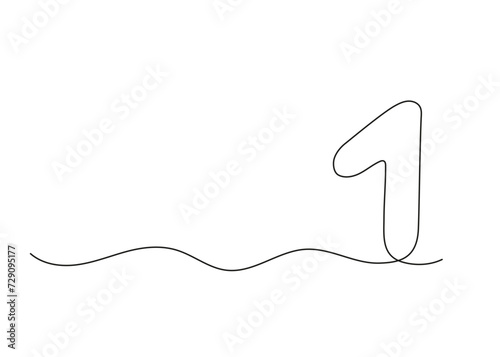 Number one, continuous one line drawing. Black hand drawn single minimalist line isolated number. Vector line figure