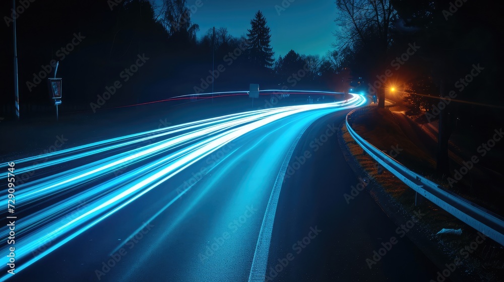 Obraz premium blue car lights at night. long exposure