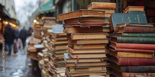 Fototapeta Naklejka Na Ścianę i Meble -  Antique publications at a French bazaar.