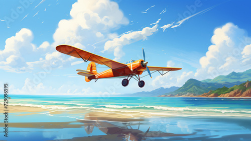 A view by the sea. Plane illustration © Little