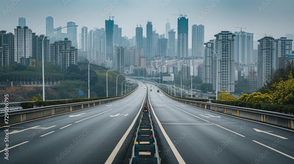 empty highway with cityscape