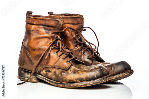 Old worn men's shoes isolated on a white background. Generated by artificial intelligence