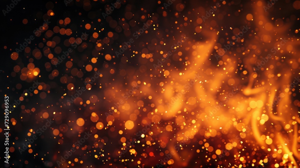 Obraz premium Fire embers particles over black background. Fire sparks background. Abstract dark glitter fire particles lights. bonfire