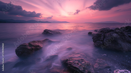 Beautiful sunset on the sea  long exposure. 