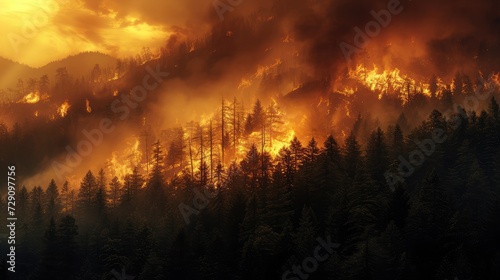 Forest fire in the mountains