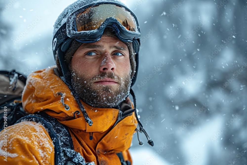 Snowy Skier in Orange Snowsuit Generative AI Snowy Skier in Orange Snowsuit Generative AI