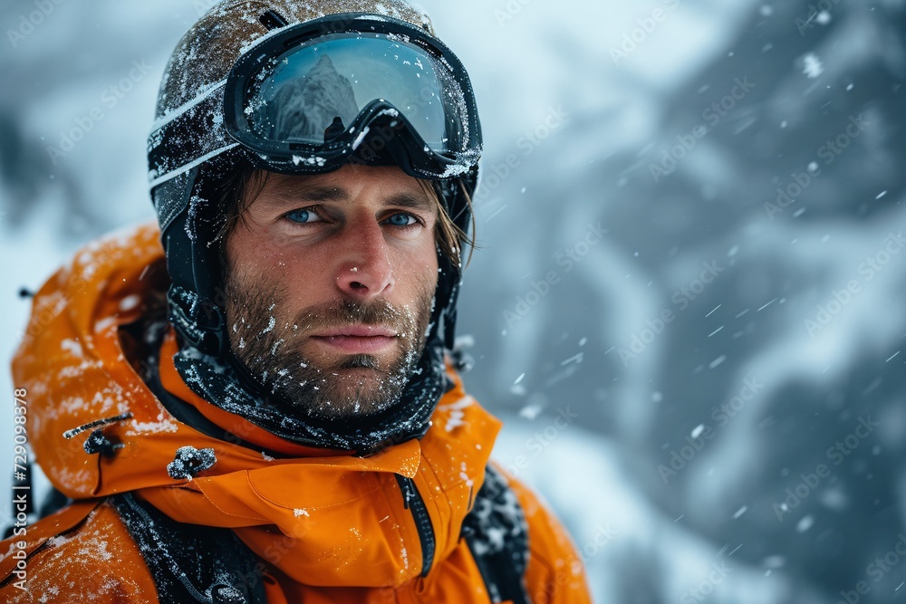 Snowy Skier in Orange Snowsuit Generative AI Snowy Skier in Orange Snowsuit Generative AI