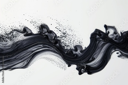 Wet dark lino ink wave isolated on white paper background
