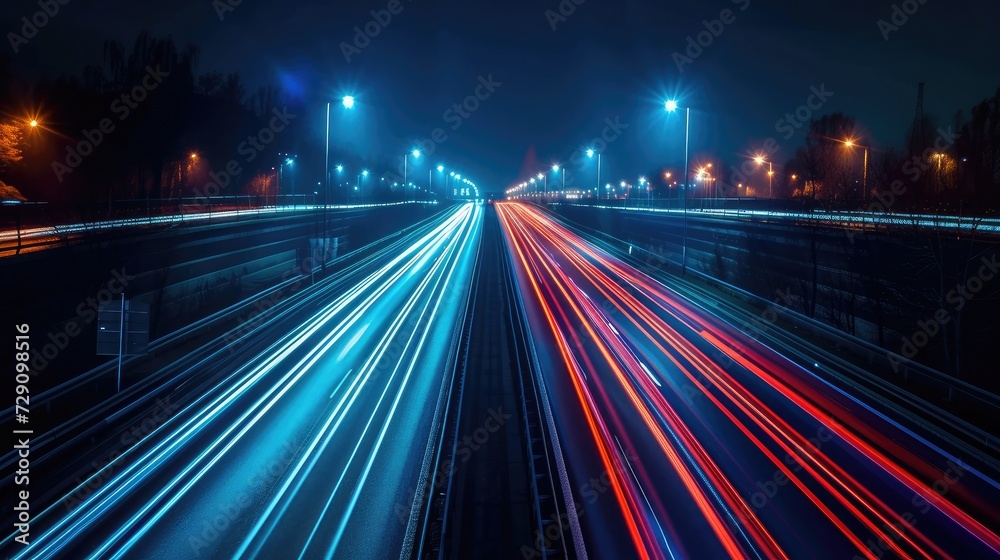 lights of cars driving at night. long exposure - obrazy, fototapety, plakaty 