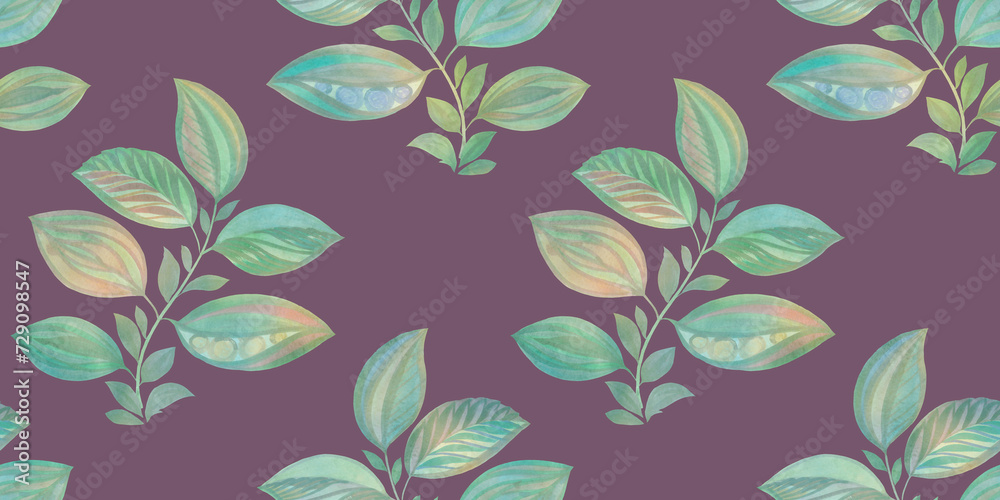 abstract seamless pattern drawn with watercolors, leaves on a purple background abstract seamless pattern drawn with watercolors, leaves on a purple background