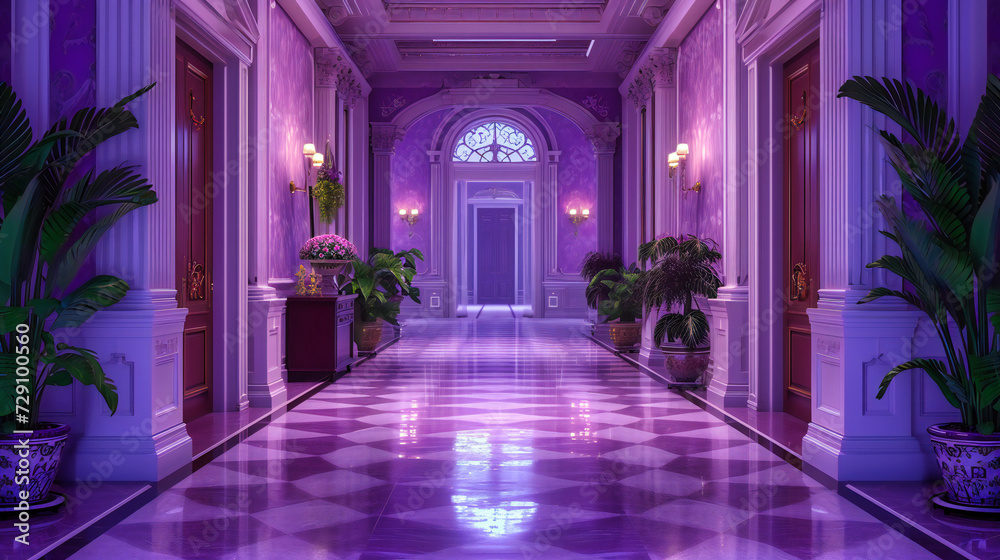 Luxurious house entrance with a grand hall, featuring elegant marble Luxurious house entrance with a grand hall, featuring elegant marble