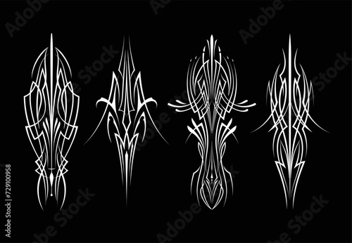 Set White pinstripe art old school motorcycle and car design art