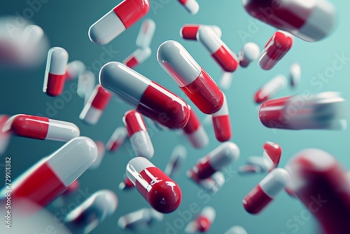 Medicine pharmaceuticals healthcare, healthy pills and capsules ailments. Health and cure illnesses. Risk of explosion, drugs carefully prescribed and isolated. White tablets pain relief painkillers.