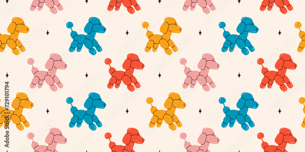 Seamless pattern with dog balloons. Bright colorful repeating elements. Stock illustration. Vector seamless pattern of cute cartoon bubble animal in color.