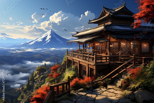 A charming anime tea house with an air of serenity