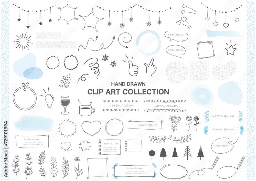 Vector Hand Drawn Clip Art Illustration Set Isolated On A White Background.