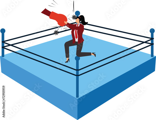 Businesswoman Block Jabs & Straight Punches Big Boxing Glove
