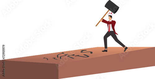 Businessman with a hammer and a bent nail