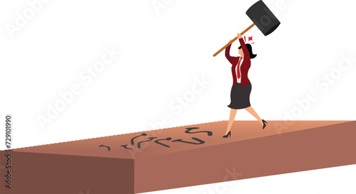 Businesswoman with a hammer and a bent nail
