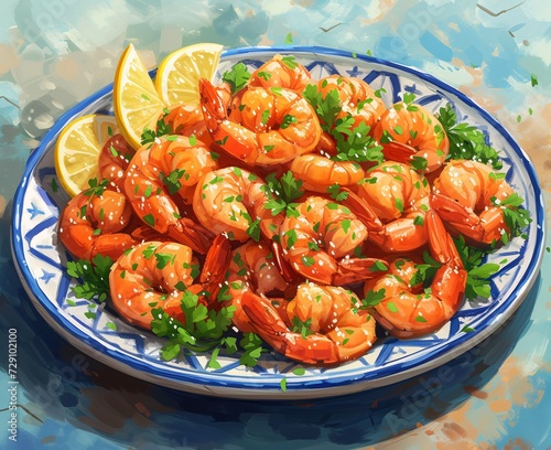 Shrimp Scampi Skewers with a Twist Lemon and Parsley Seasoning Generative AI
