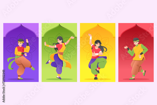 Holi dancers in gradient style