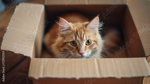 Cute cat in cardboard box. 
