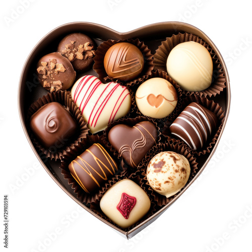 Assorted chocolate bonbons in a heart-shaped box. on transparency background PNG © KimlyPNG
