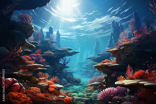 A beautiful underwater world with colorful coral #729104333