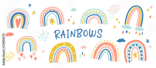 Hand-Drawn Decorative Rainbow Illustration Collection Vector Art