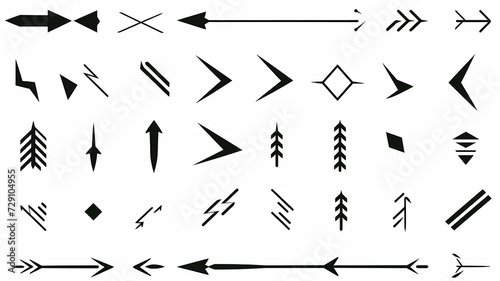 arrow, collection of icons of small black pointer arrows for design isolated on a white background, flat minimalism graphics, set of illustrations photo