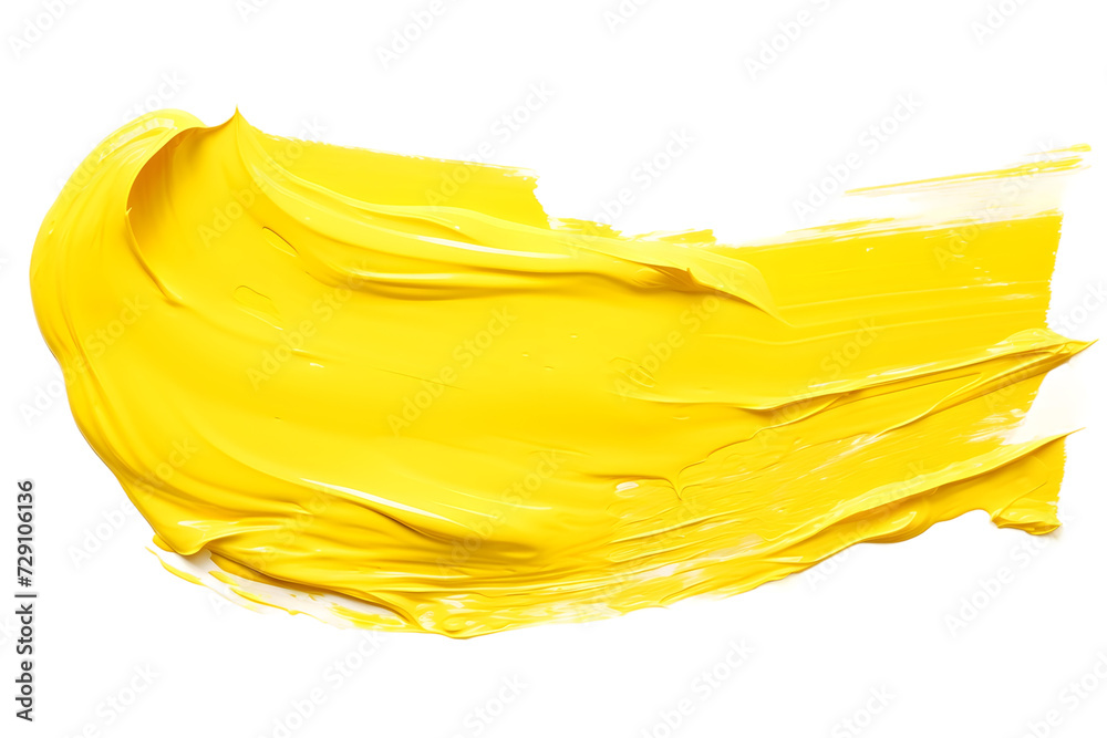 yellow painted color paint stroke isolated on transparent background
