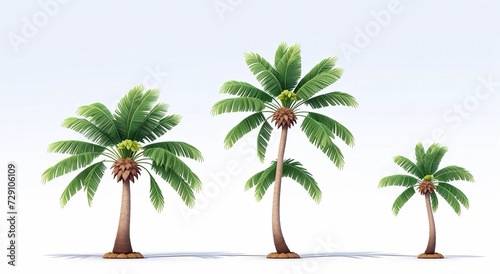 Clear white background, one palm tree isolated on solid white