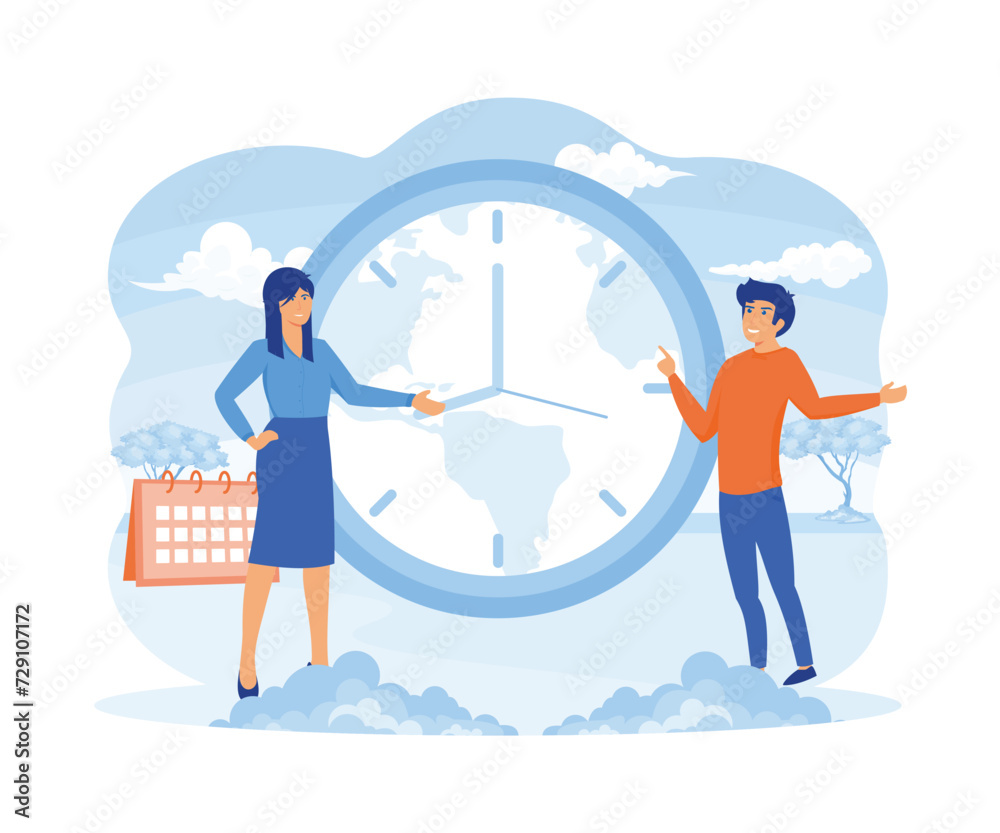 World time zones. International time and date. Big clock showing local