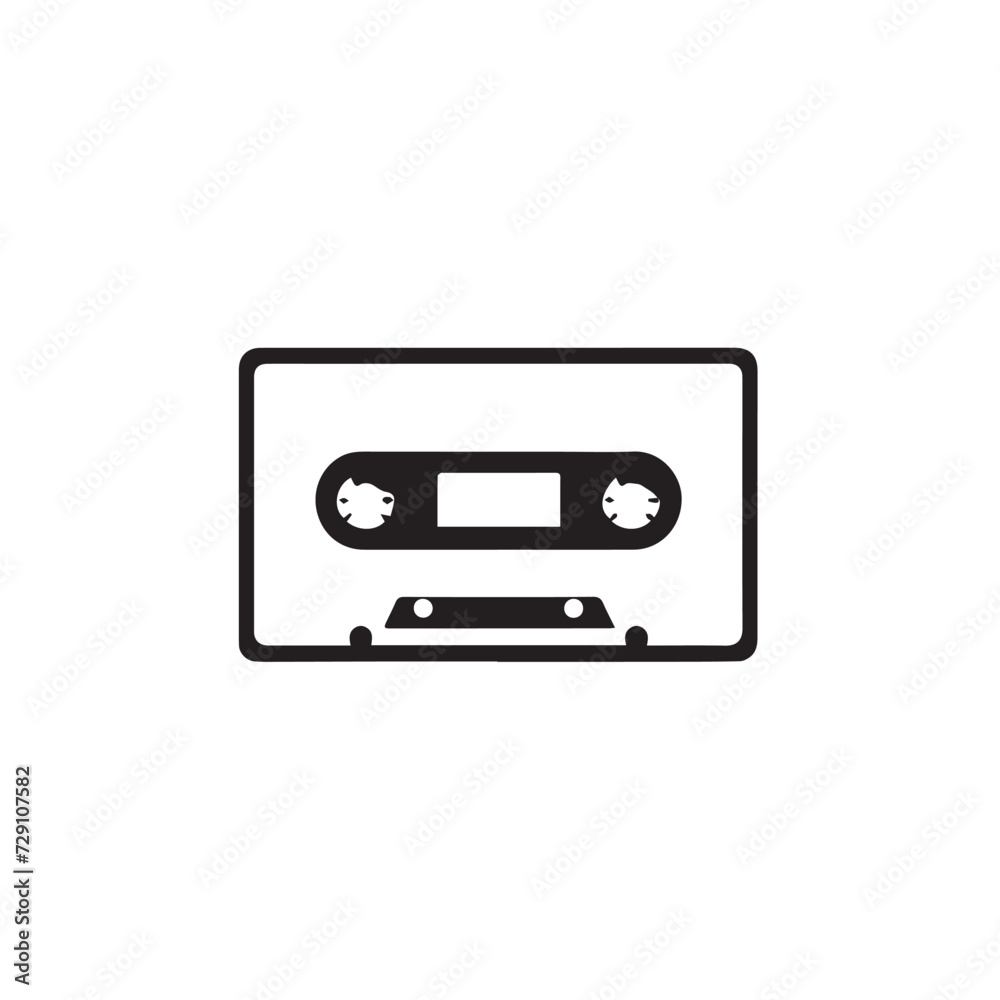 Audio cassette in cartoon, doodle style . Image for t shirt. Isolated 2d vector illustration in logo, icon, sketch style, Eps 10, black and white. AI Generative