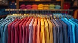Rainbow of t-shirts on display offering a spectrum