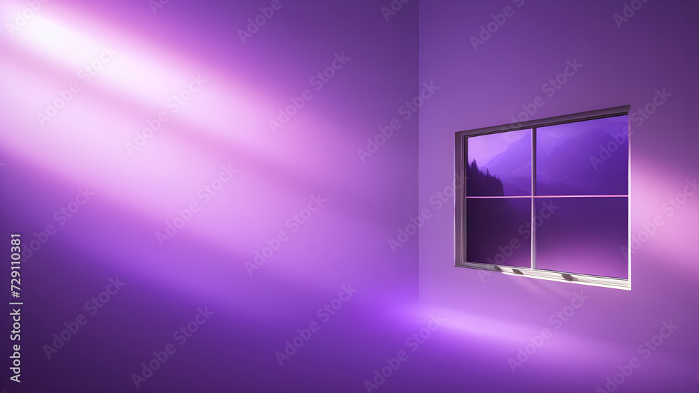 purple light shining through a window in a room with a purple wall