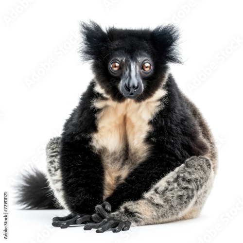 Indri in natural pose isolated on white background, photo realistic photo