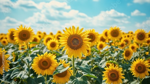 Wide-angle shot of the sunflower field